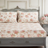 DaDa Bedding Hint of Mint Dainty Cottage Floral Roses Cotton Fitted Sheet w/ Pillow Case (3036) - DaDa Bedding Collection